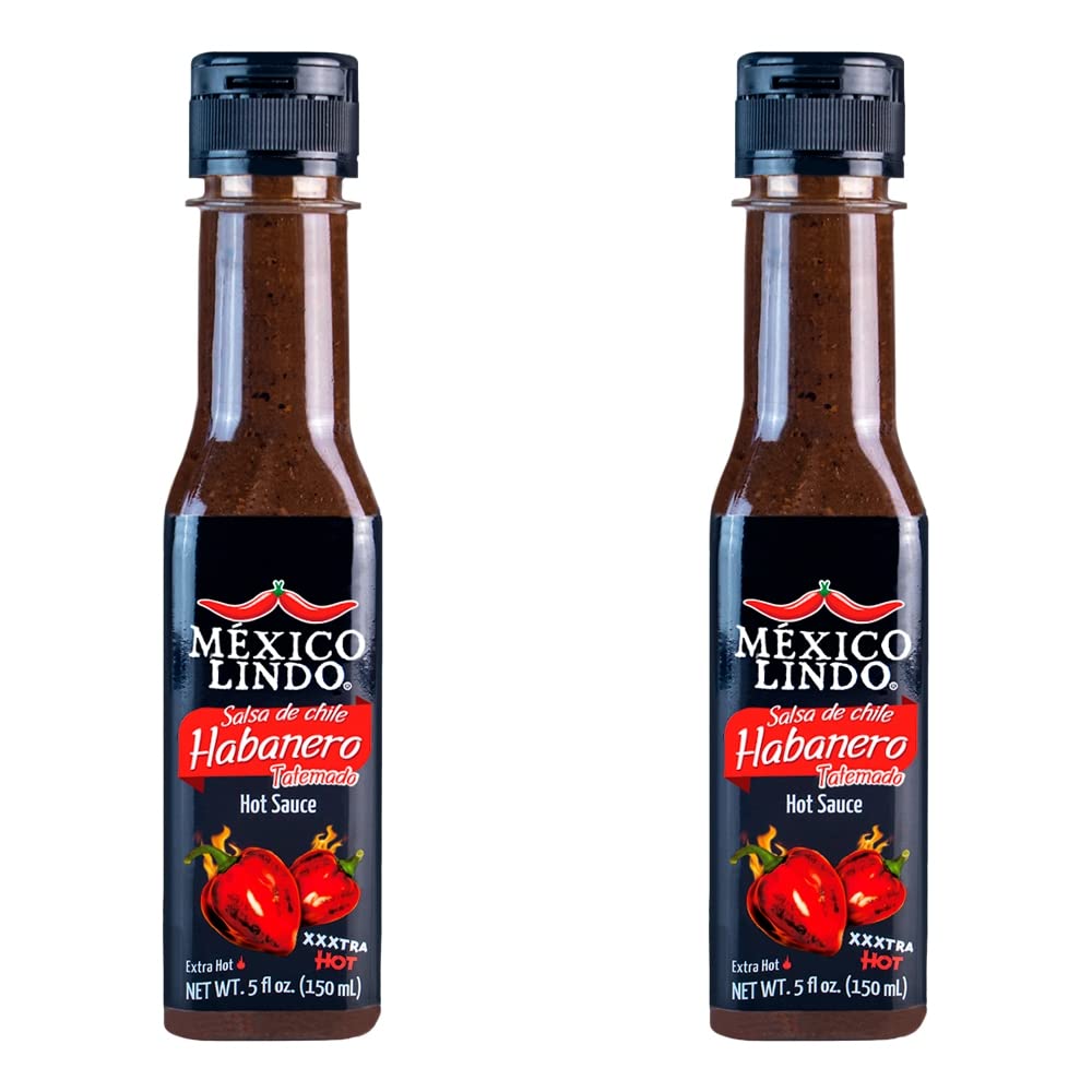 Mexico Lindo Habanero Hot Sauce Xxxtra Hot | 83,200 Scoville Level | Mix of Habanero, Tatemados & Spices | Perfect for Quesadillas, Soups & Nachos | 5 Fl Oz Bottles (Pack of 2)