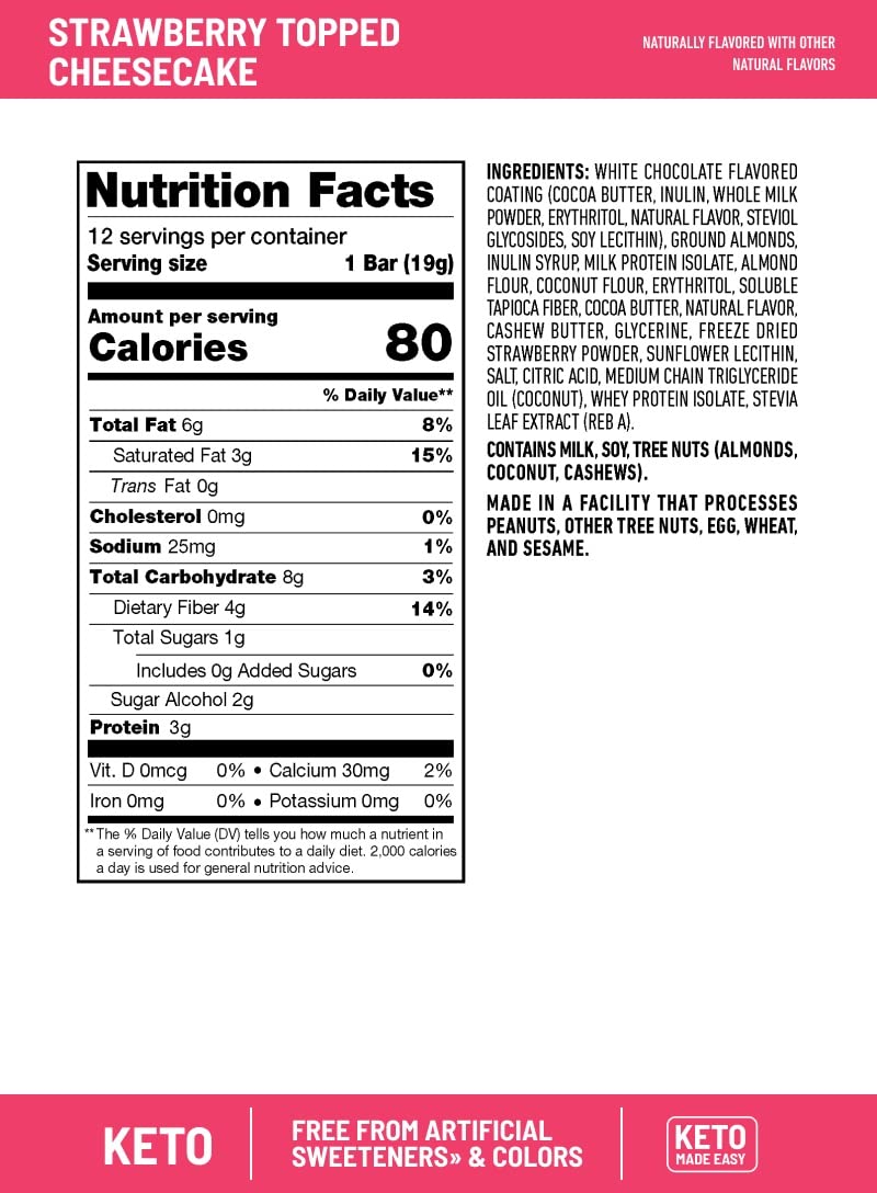 SlimFast Low Carb Snacks, Keto Friendly for Weight Loss with 0g Added Sugar, Strawberry Topped Cheesecake Snack Bar Minis, 12 Count Box (Packaging May Vary)