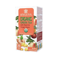 HYLEYS Tea Organic Green Tea Peach and Ginger Flavor - 25 Tea Bags (100% Natural, Sugar Free, Gluten Free and Non-GMO)