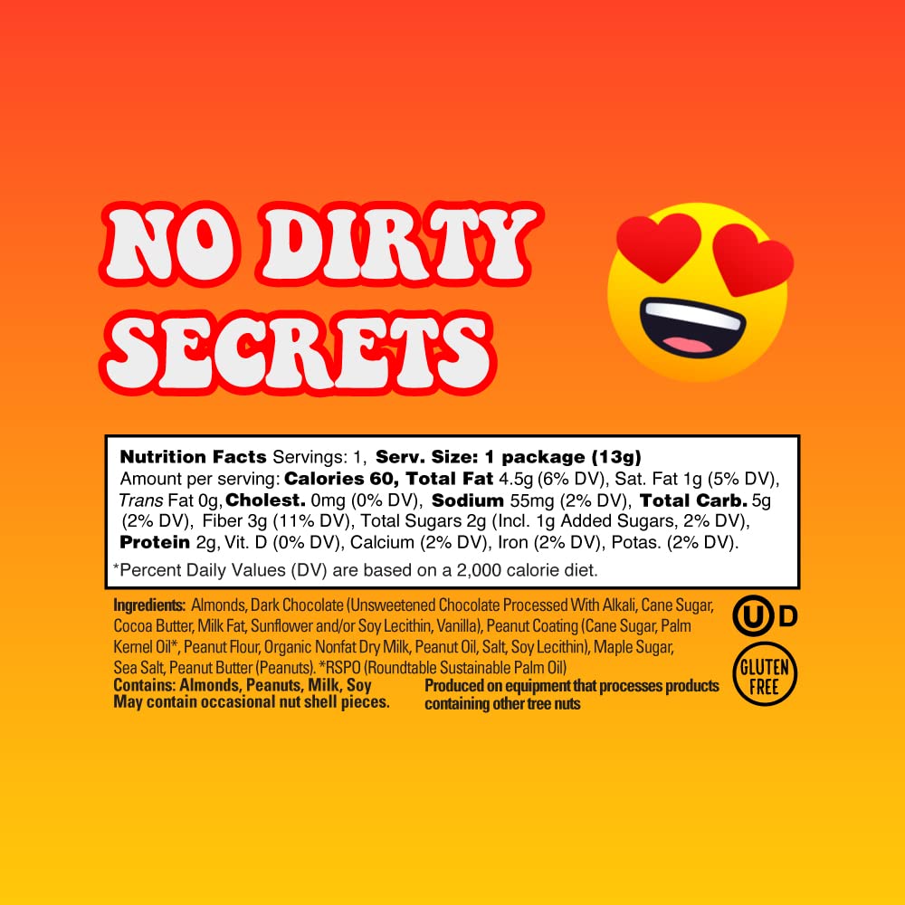 SkinnyDipped Dark Chocolate Peanut Butter Almonds, Healthy Snack, Plant Protein, Gluten Free, 0.46 oz Mini Bags, Pack of 24