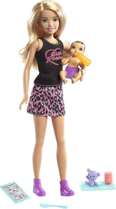 Barbie Skipper Babysitters Inc Doll & Accessories Set with Blonde Doll in 'Girl Power' Top, Baby Doll & 4 Themed Pieces Modern Multicolor