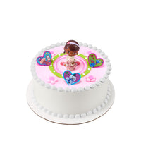 DecoSet Doc McStuffins Doc & Lambie Cake Toppers, 4-Piece Set with Doc and Lambie Figurines, Sharable Rings, Create Awesome Party Decorations for Cakes or Cupcakes