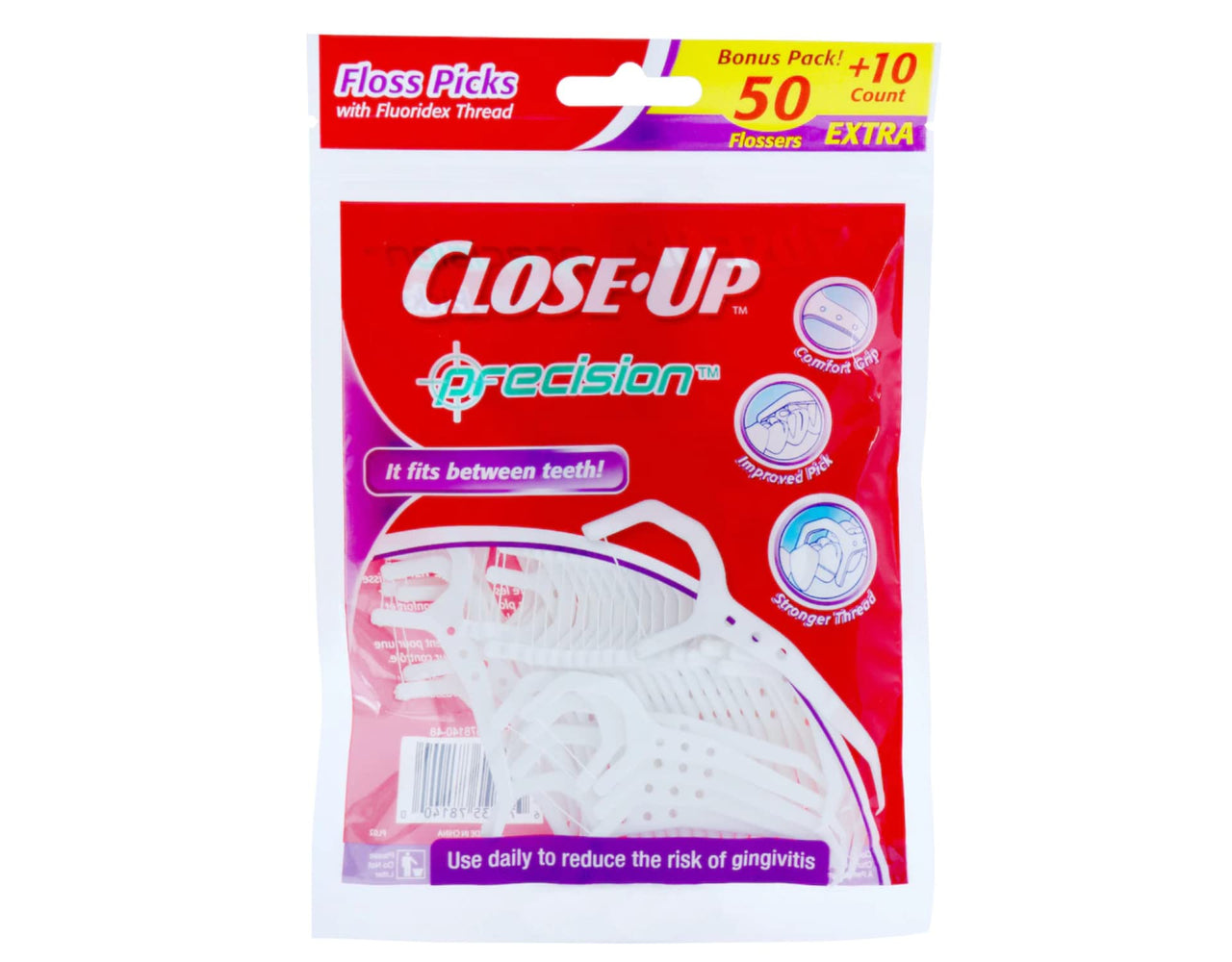 Close-Up Precision Floss Picks w/ Flouridex Thread, 60 Count, Pack of 2 (120 Flossers) by Close-Up