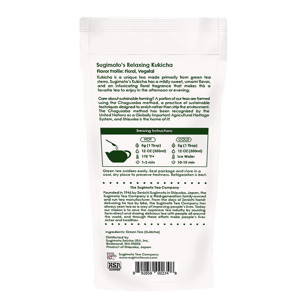 [Sugimoto Tea] Japanese Kuki Cha Loose Leaf Green Tea - Low Caffeine, High L-theanine, Authentic Flavor, Savory Umami Flavor from Shizuoka, Japan (3.5 oz x 1 Pack)