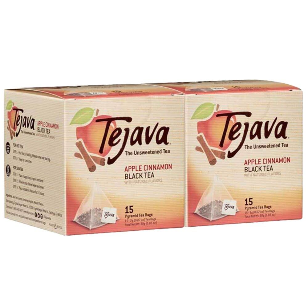 Tejava Biodegradable Black Tea Bags, Apple Cinnamon, 30 Pack, Unsweetened, Non-GMO, Kosher, No Sugar or Sweeteners, No calories, No Preservatives, Can Be Enjoyed Hot or Cold.