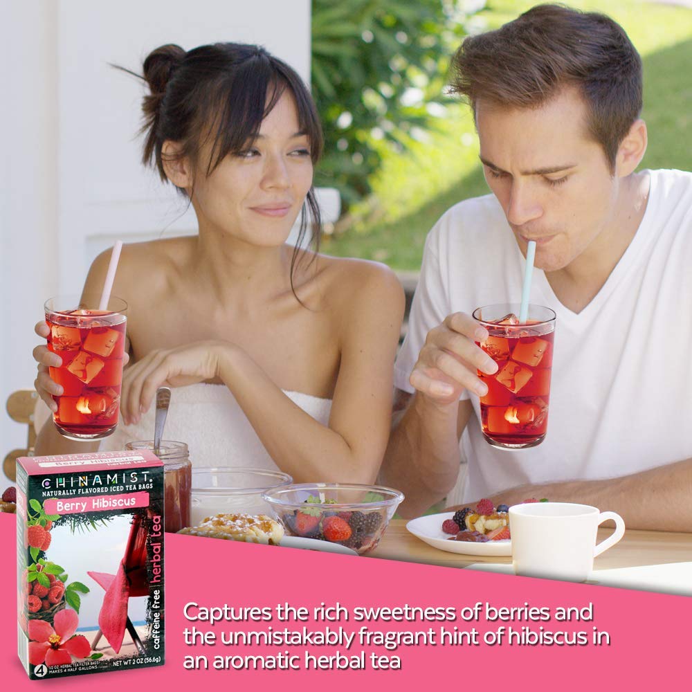 China Mist Iced Tea Naturally Flavored Herbal, Each Tea Bag Yields 1/2 Gallon Berry Hibiscus 4 Count