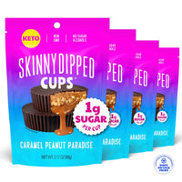 SkinnyDipped Caramel Peanut Paradise Cups, 1g Sugar per Cup, Keto Friendly, No Palm Oil, Gluten Free, 3.2oz Resealable Bags, 6 Count (Pack of 4)