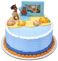 DecoSet Disney Moana Adventures in Oceania Cake Topper, 2-Piece Cake Decorations with Figurine and Photo Frame Featuring Moana and Pua
