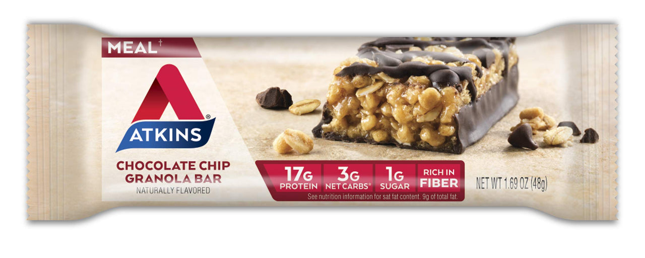 Atkins Protein Meal Bar, Chocolate Chip Granola, Keto Friendly, 8 Count