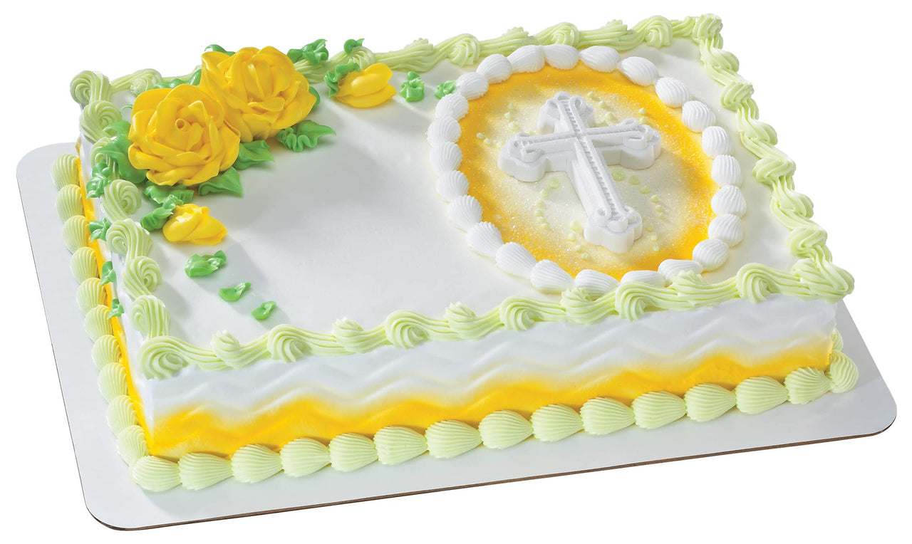 DECOPAC Ornate Cross Sugar Gum Paste Cake Topper, White Mold Decoration to Create Outstanding Easter or Other Religious Celebration Cakes, Non-Edible Food-Safe - Pack of 3