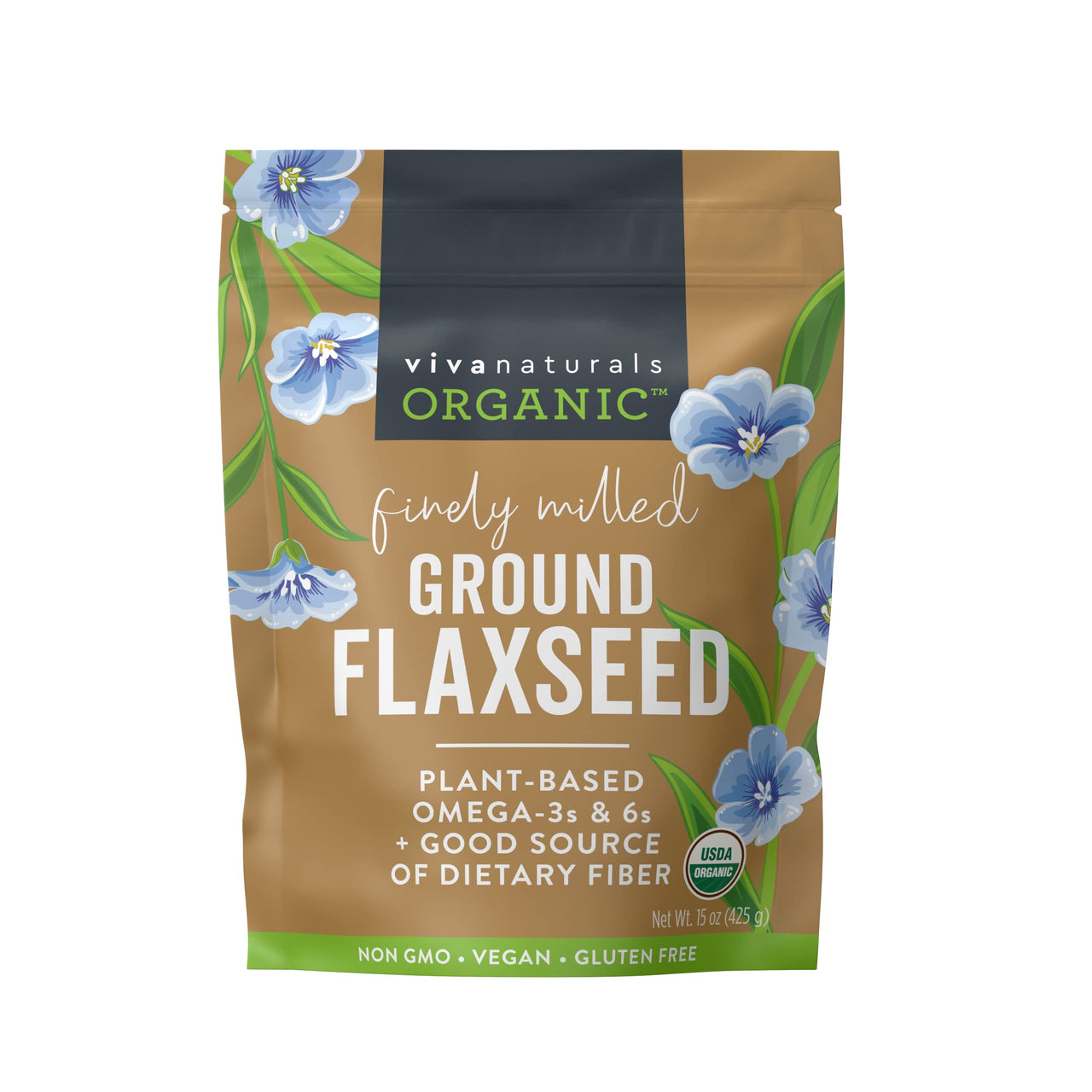 Viva Naturals The Finest Organic Raw Chia Seeds, 1 Pound & Organic Ground Flax Seed, 15 oz - Specially Cold-milled Using Proprietary Technology for Optimal Smoothness and Freshness