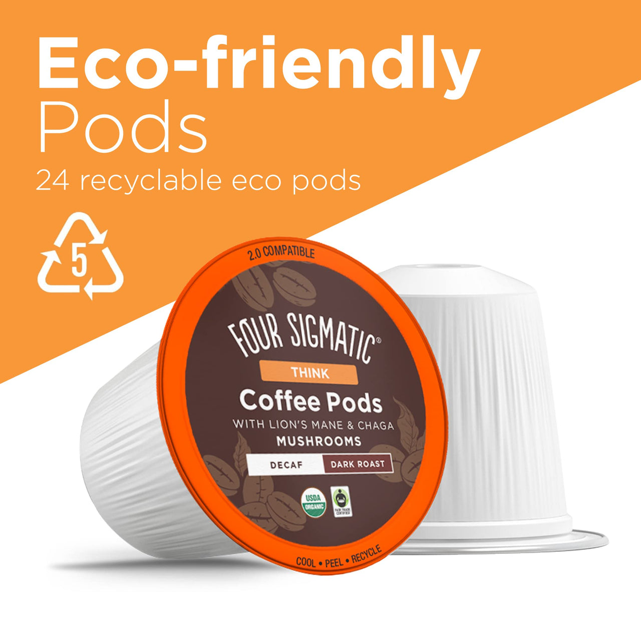 THINK Coffee with Lion's  Mane & Chaga Mushrooms Decaf Pods - Box (24-count)