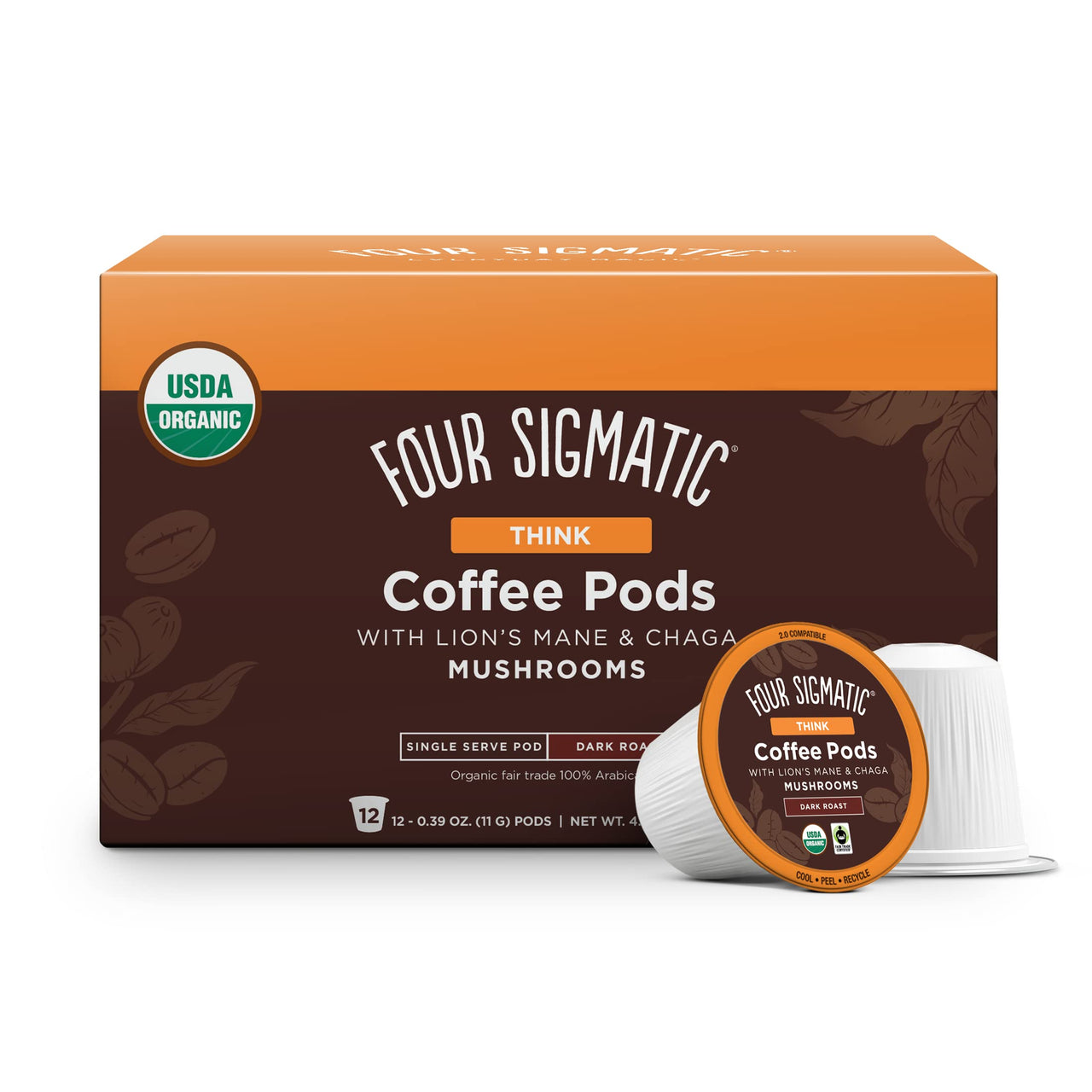 Mushroom Coffee K-Cups by Four Sigmatic | Organic and Fair Trade Dark Roast Coffee with Lions Mane, Chaga & Mushroom Powder | Focus & Immune Support | Vegan & Keto | Sustainable Pods | 12 Count