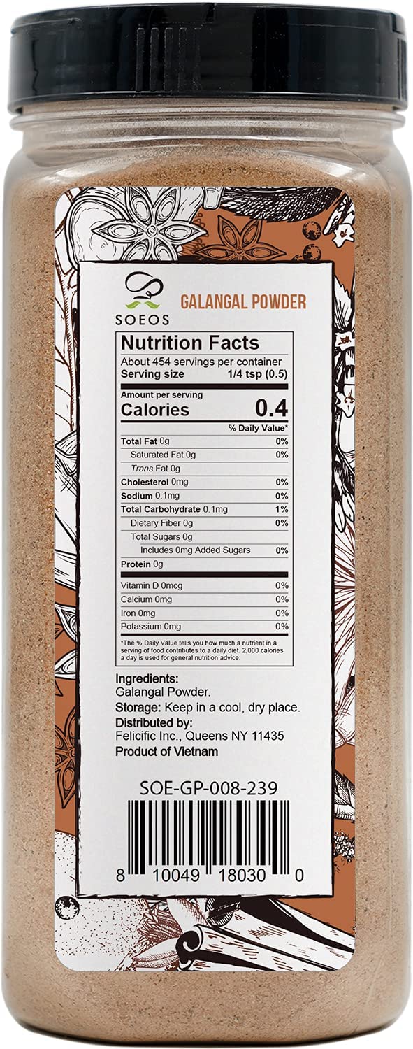 Soeos Galangal Powder 8 oz (227g), Galanga, Galanga Powder, Fresh Galangal Powder, Alpinia Galanga, Non-GMO Verified, Kosher  Pure Galangal Powder Perfect for Tom Kha and Tom Yum Soups