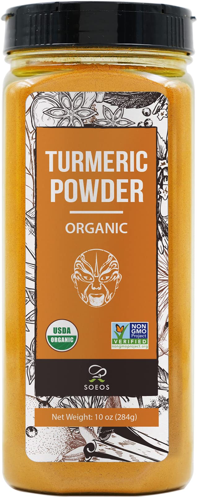 Soeos Organic Turmeric Powder 10oz (284g), Non-GMO Verified, Natural Curcumin, Lab Tested for Purity, Sealed Package To Keep Turmeric Fresh