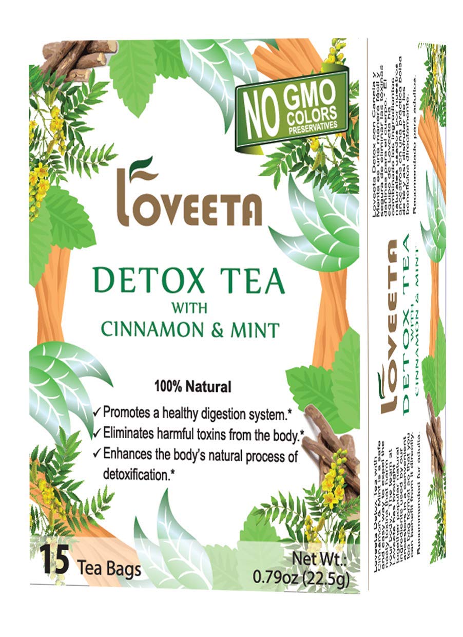 Loveeta Wellness Detox Tea Cinnamon & Mint - 15 Tea Bags (Gmo Free, Gluten Free, Dairy Free, Sugar Free & 100% Natural)