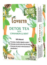 Loveeta Wellness Detox Tea Cinnamon & Mint - 15 Tea Bags (Gmo Free, Gluten Free, Dairy Free, Sugar Free & 100% Natural)