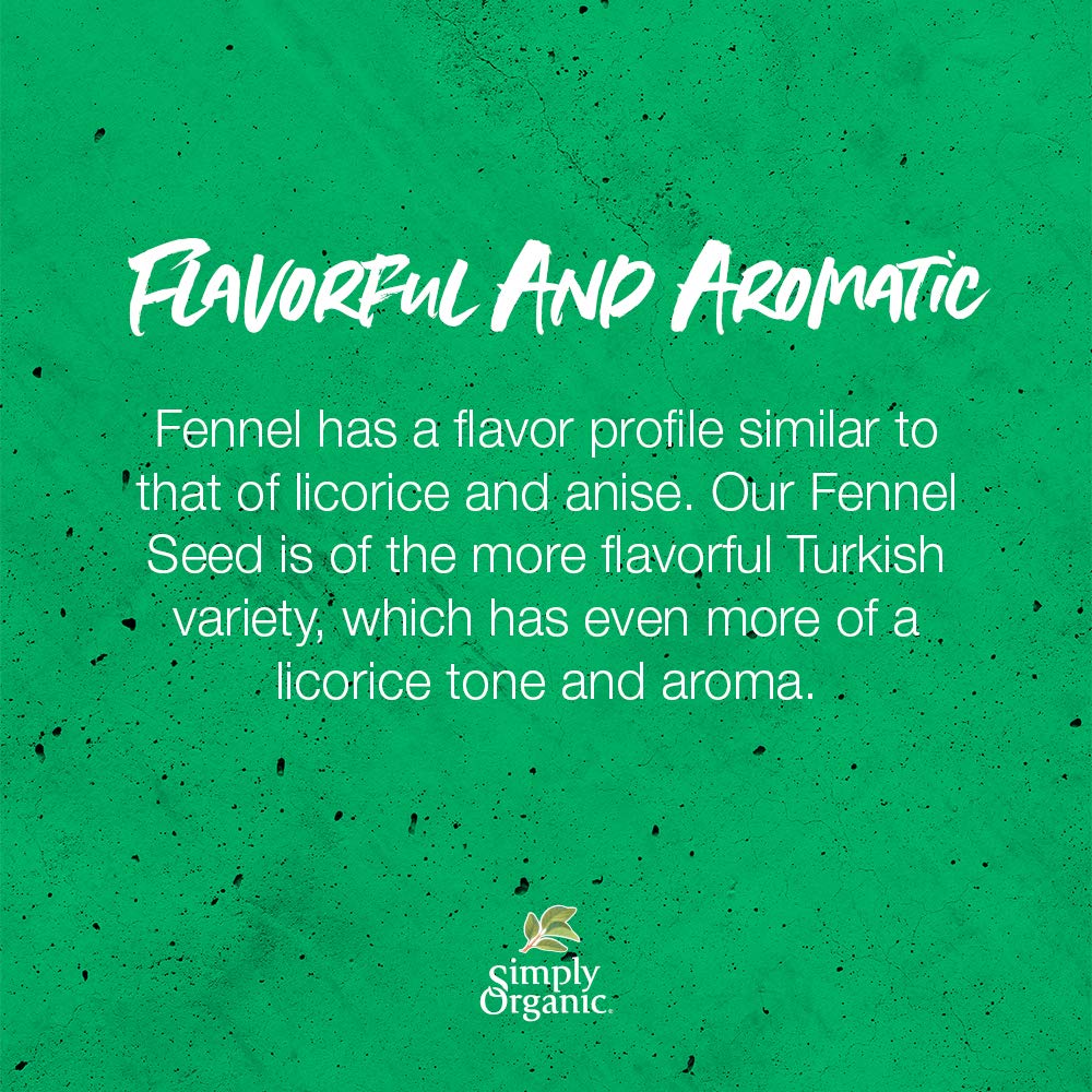 Simply Organic Fennel Seed, Certified Organic | 1.9 oz | Foeniculum vulgare Mill.