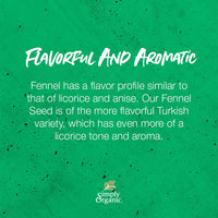 Simply Organic Fennel Seed, Certified Organic | 1.9 oz | Foeniculum vulgare Mill.