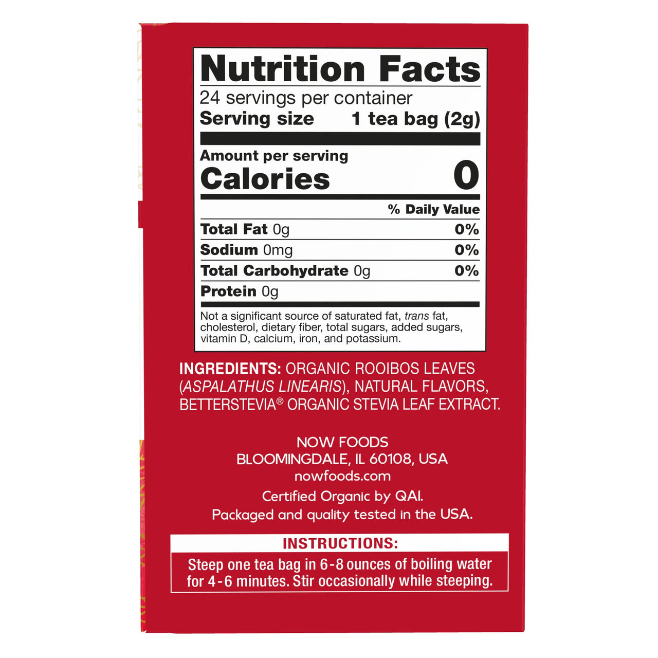 NOW Foods Give a Tea Better off Red Rooibos Tea with a Vanilla-Citrus Blush, Caffeine-Free, 24 bags