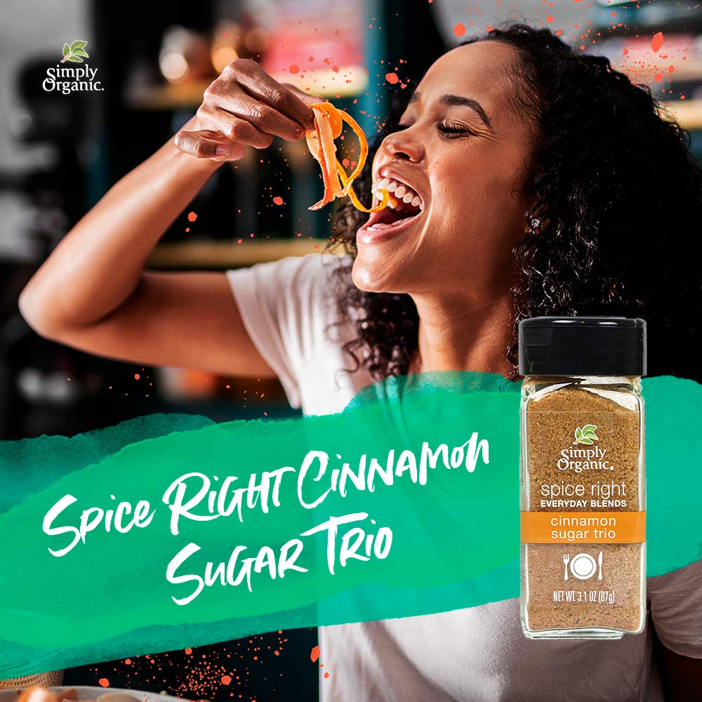 Simply Organic Spice Right Everyday Blends Cinnamon Sugar Trio, Certified Organic, Vegan, Vegetarian | 3.1 oz