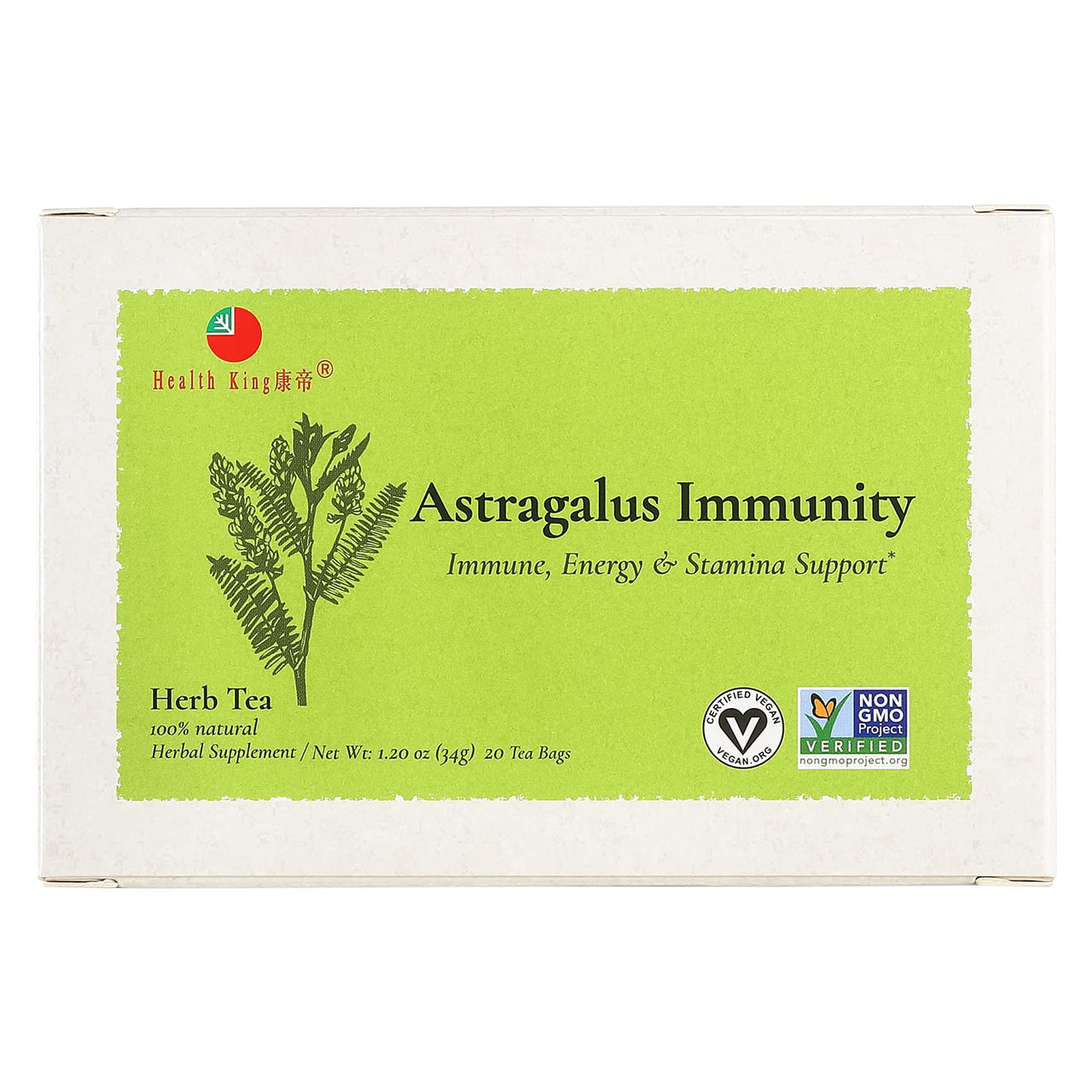 Health King Astragalus Immunity Herb Tea, Teabags, 20 Count Box