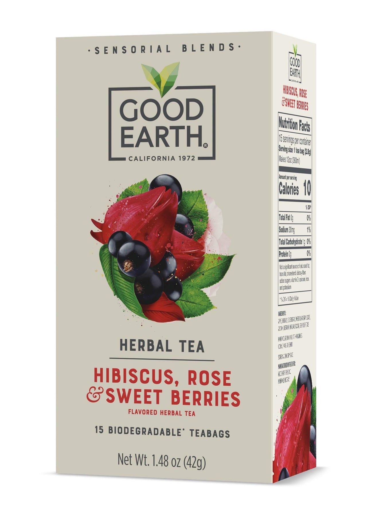 Good Earth Sensorial Blend Flavored Herbal Tea Hibiscus, Rose and Sweet Berries, No Artificial Color, No Preservatives,15 Count (Pack of 5)