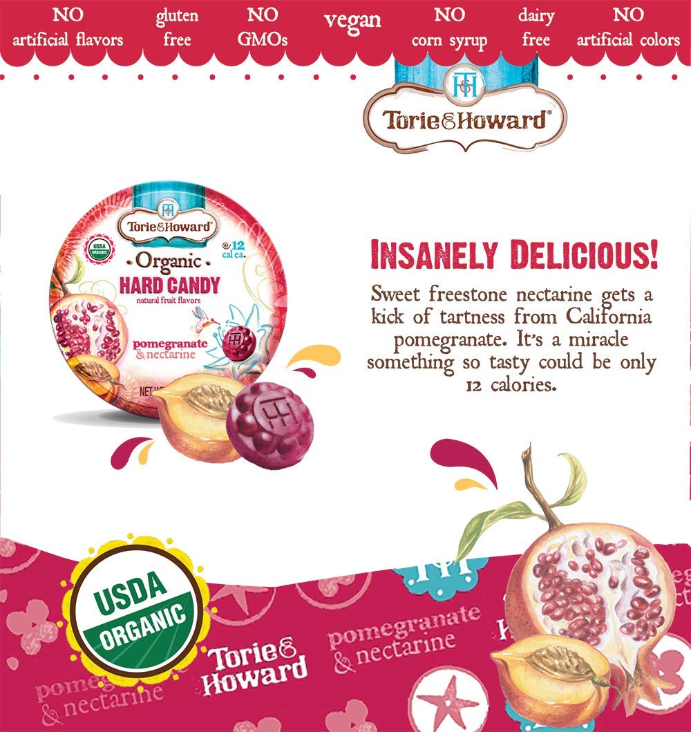 Torie & Howard Natural Fruits Organic Hard Candy, Pomegranate and Nectarine, 2 Ounce