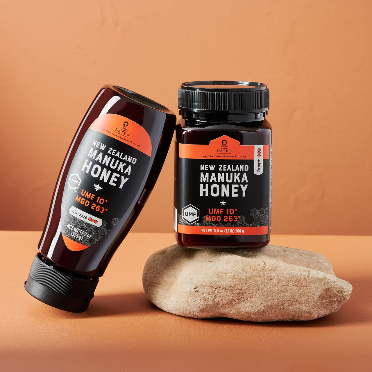 Nature Nate's  Manuka Honey UMF Certified 10+ | MGO 263+ - New Zealand Manuka Honey - All-Natural Sweetener, 13.2 oz Squeeze Bottle