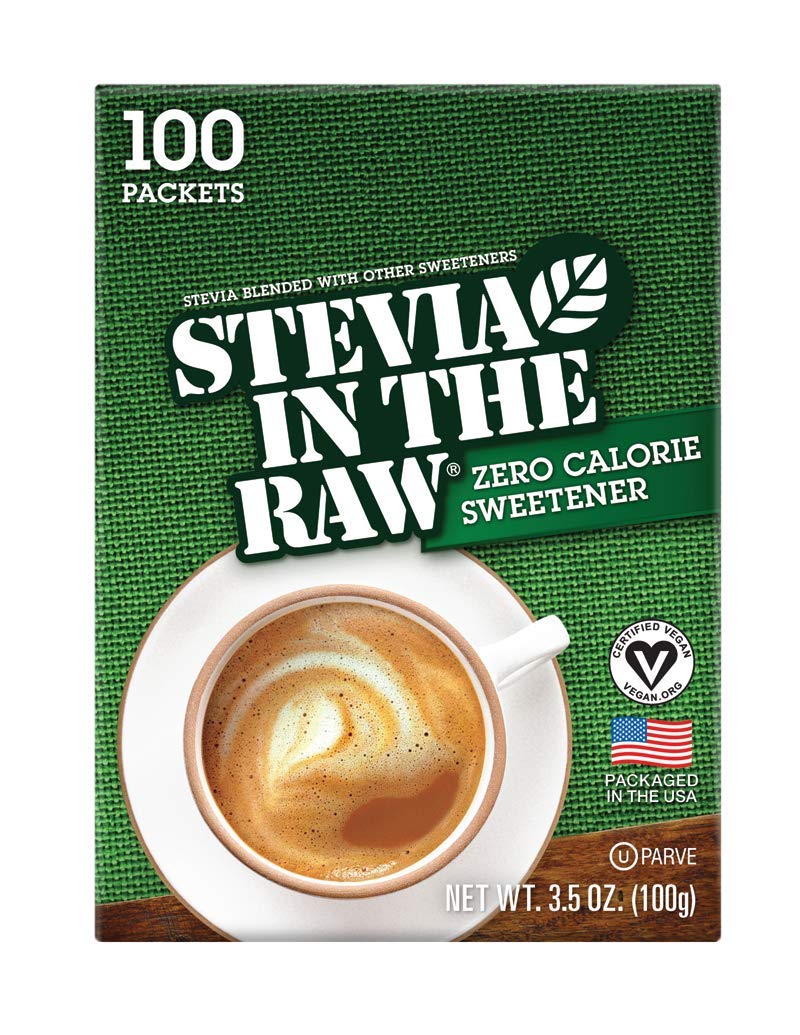 Stevia In The Raw, Plant Based Zero Calorie, No Erythritol, Sugar Substitute, Sugar-Free Sweetener for Coffee, Hot & Cold Drinks, Suitable For Diabetics, Vegan, Gluten-Free, 100Count Packets (1 Pack)