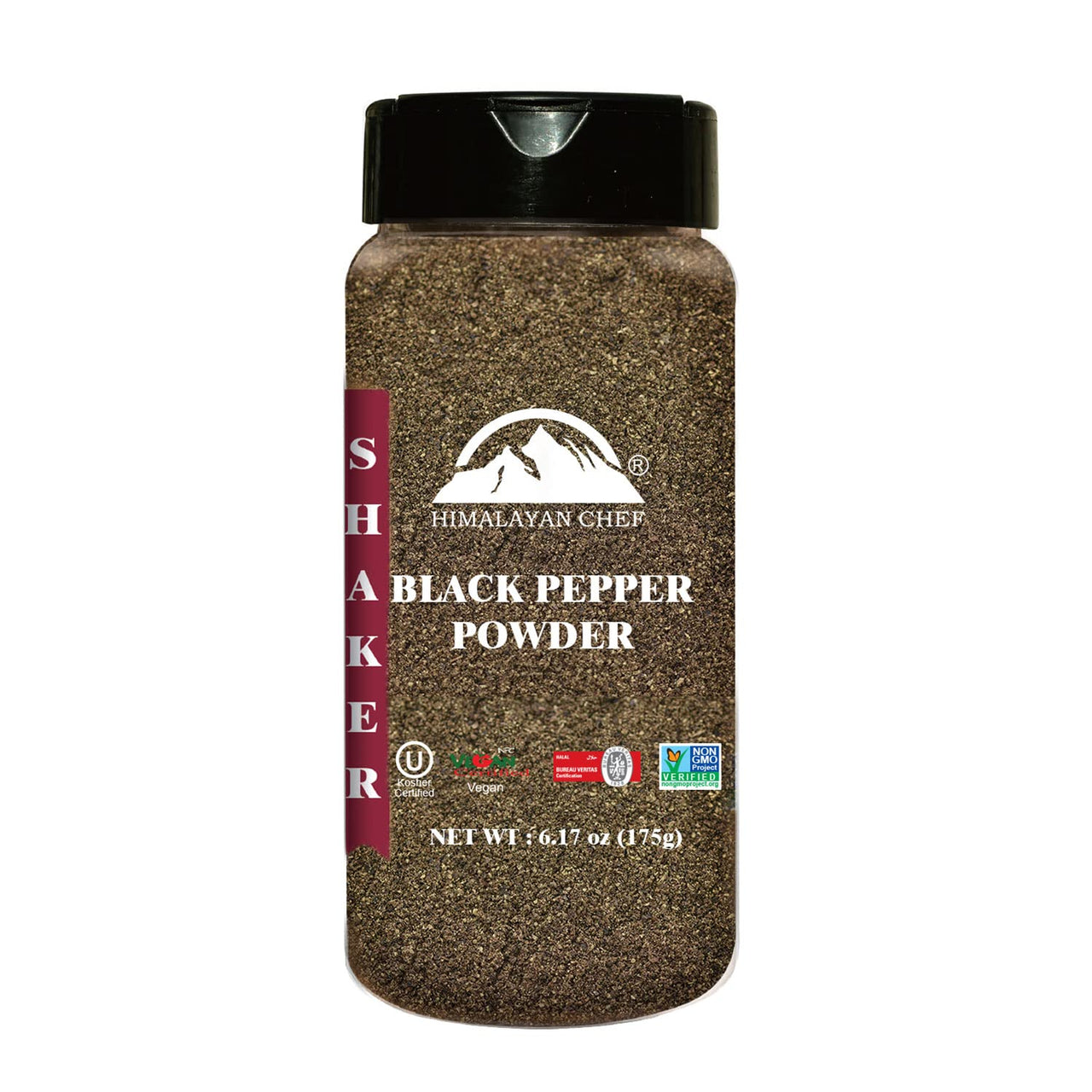Himalayan Chef Organic Black Pepper Powder - 6.17Oz (175g), Free from Artificial Colors & Additives, Non GMO & Kosher Certified, Pepper Shaker