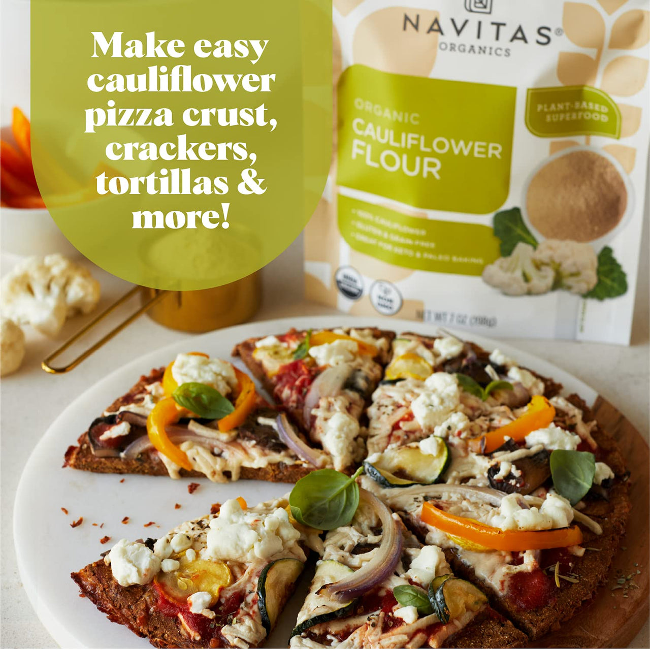 Navitas Organics Cauliflower Flour, 7oz  Organic, Non-GMO, 100% Cauliflower Flour for Keto Pizza & Baking  13 Servings