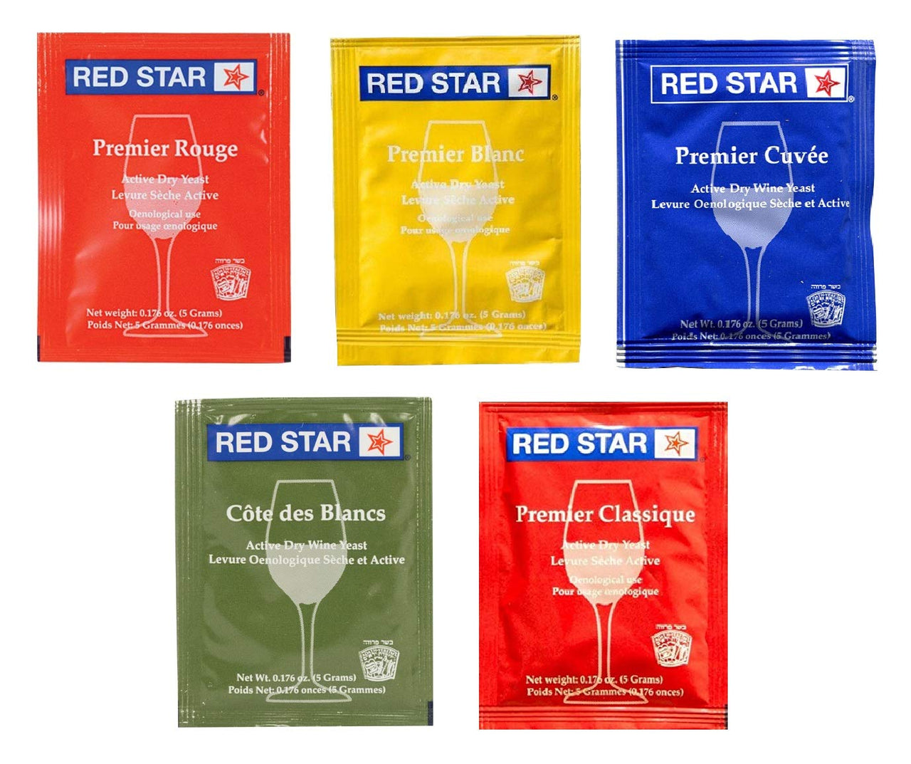 North Mountain Supply - RS-SP-5 Red Star Sampler Pack Wine Yeast - Pack of 5 - With Freshness Guarantee