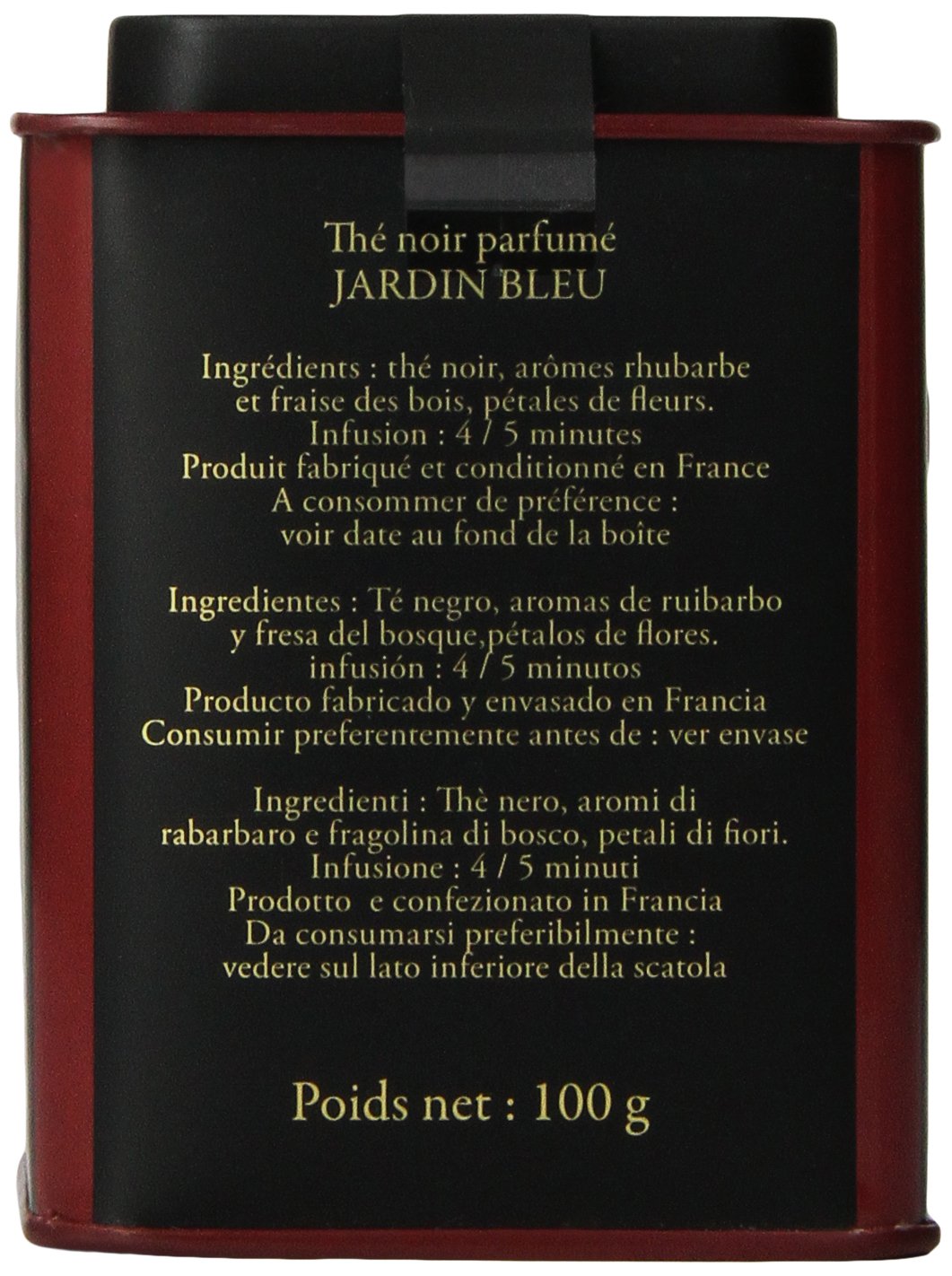 Dammann Freres Loose Leaf, Jardin Bleu, Premium Gourmet French Black Tea, Blend Strawberry, Rhubarb Flavors, 3.52 Ounce Tin