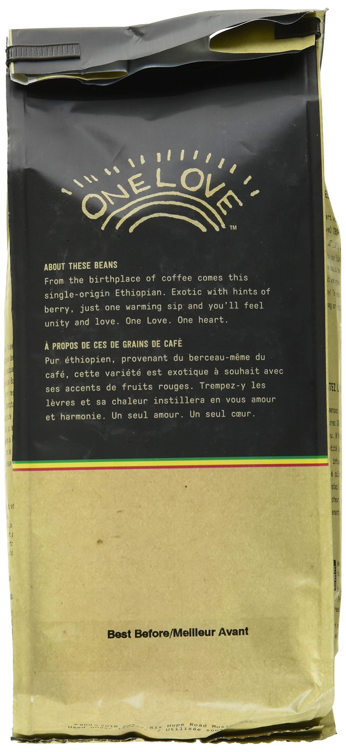 Marley Coffee One Love 100% Ethiopian Wholebean Coffee, Medium Roast, 10 Ounces