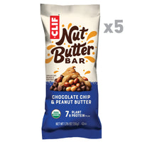 CLIF Nut Butter Bar - Organic Snack Bars - Chocolate Chip Peanut Butter - Organic - Plant Protein - Non-GMO (1.76 Ounce Protein Snack Bars, 5 Count)