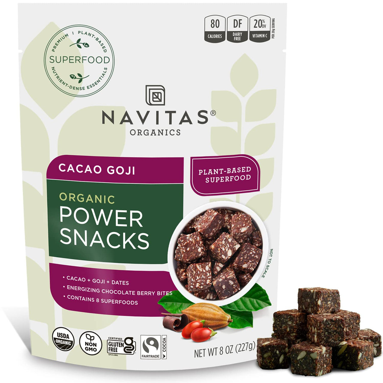 Navitas Organics Superfood Power Snacks, Cacao Goji, 8 oz. Bag, 11 Servings  Organic, Non-GMO, Gluten-Free