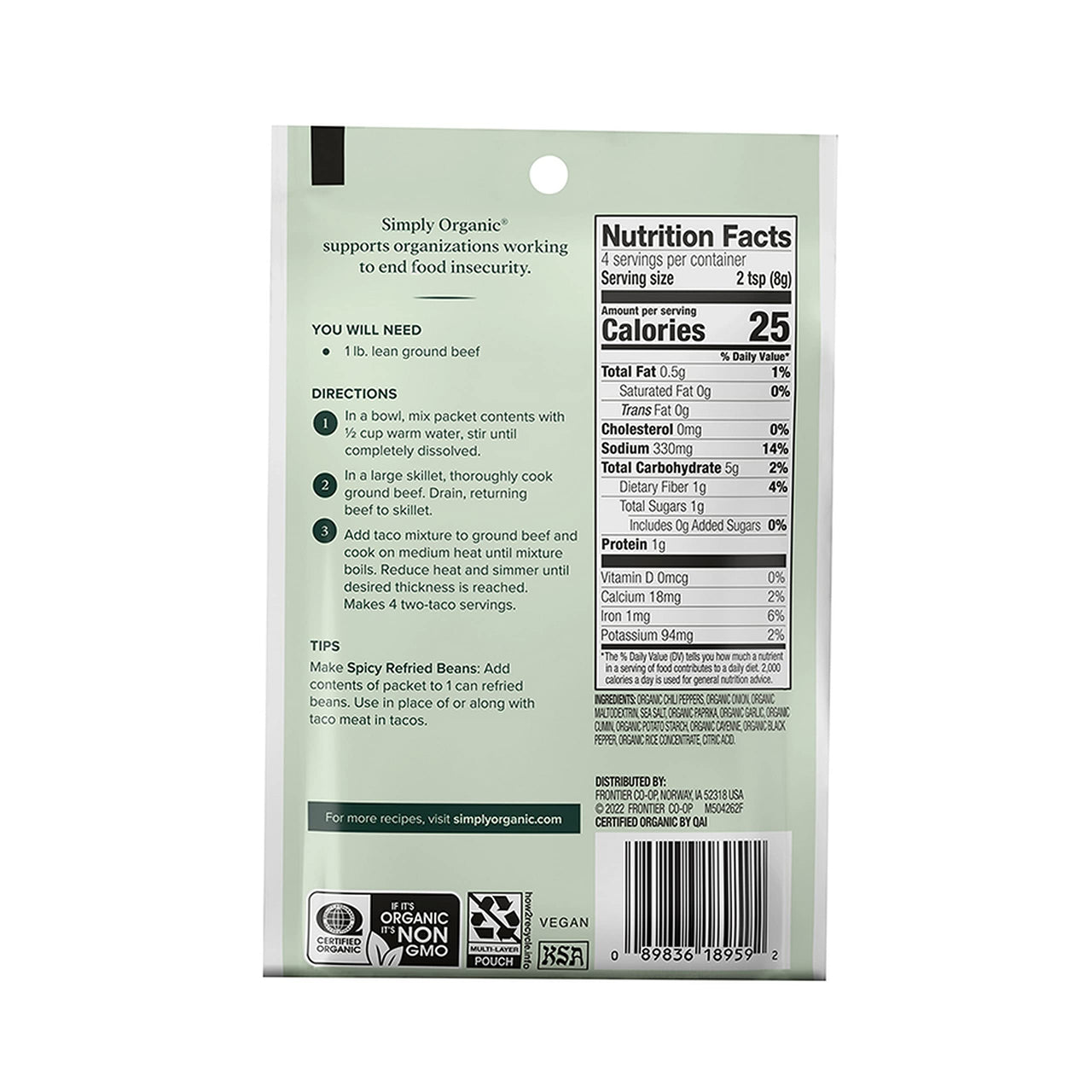Simply Organic Spicy Taco Seasoning, Certified Organic, Gluten-Free | 1.13 oz