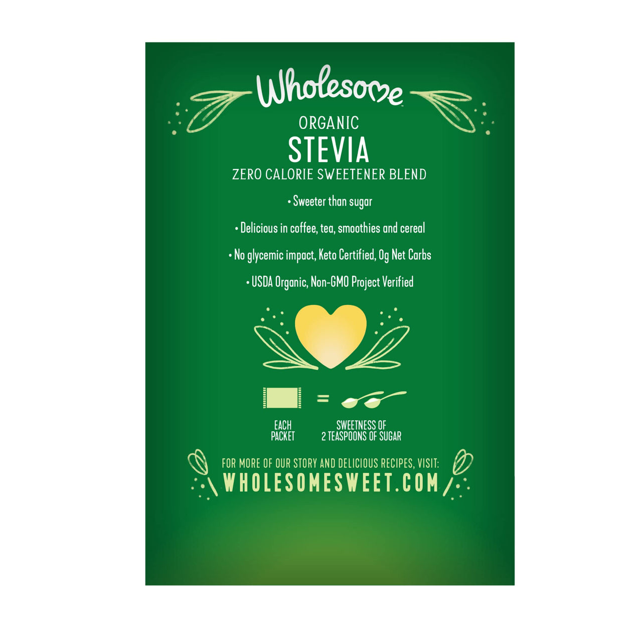 Wholesome Organic Stevia, Zero Calorie Sweetener Blend, Non GMO & Gluten Free, 2.64 Oz (Pack of 75)