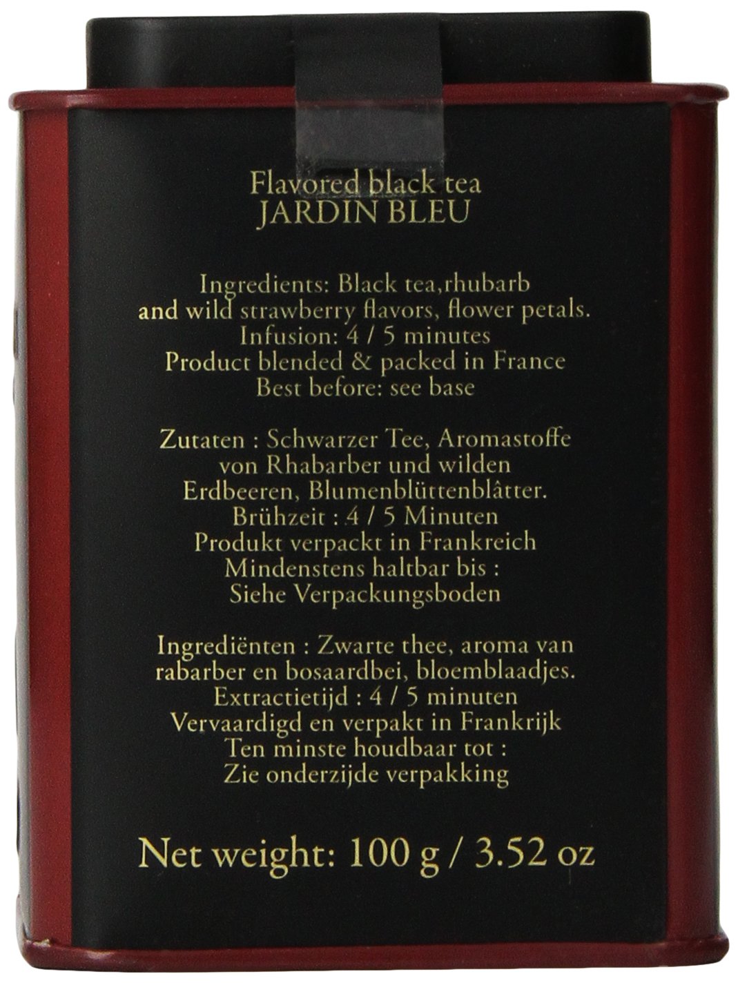 Dammann Freres Loose Leaf, Jardin Bleu, Premium Gourmet French Black Tea, Blend Strawberry, Rhubarb Flavors, 3.52 Ounce Tin