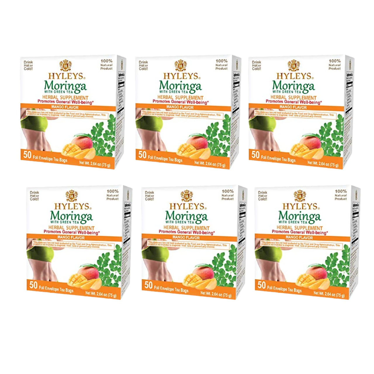 Hyleys Tea Moringa Oleifera with Mango Flavor - 50 Tea Bags (6 Pack - 300 Tea Bags total) (Miracle Tree Tea)