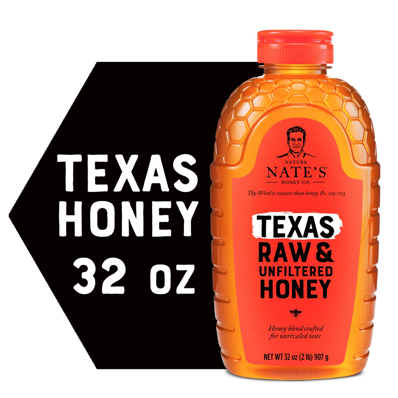 Nature Nate's  100% Pure Raw & Unfiltered Honey, 32 oz. Squeeze Bottle; All-natural Sweetener, No Additives, Texas, 2 Pound (Pack of 1)