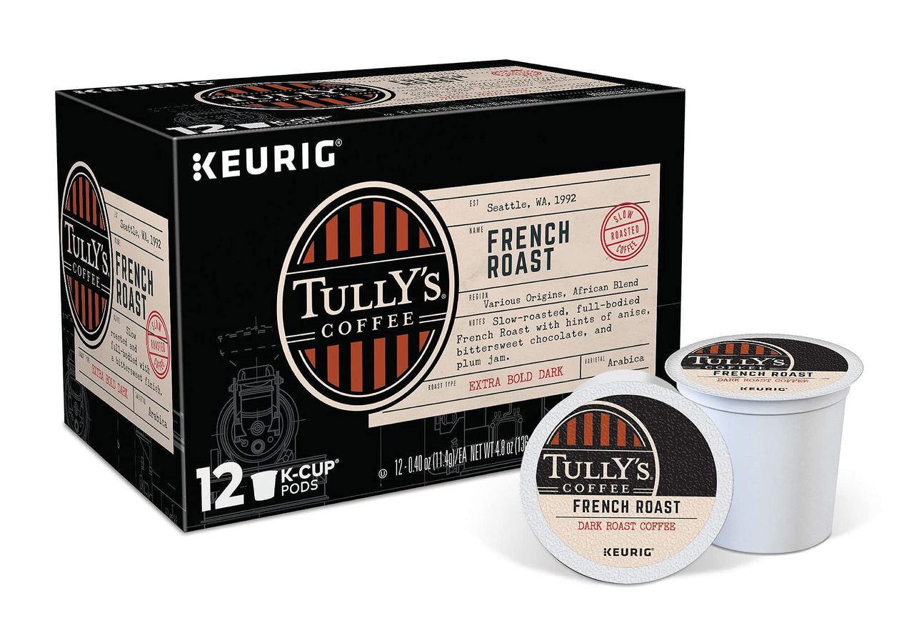 Tully's  Coffee French Roast Keurig Single-Serve K-Cup Pods, Extra Bold Dark , 12 Count