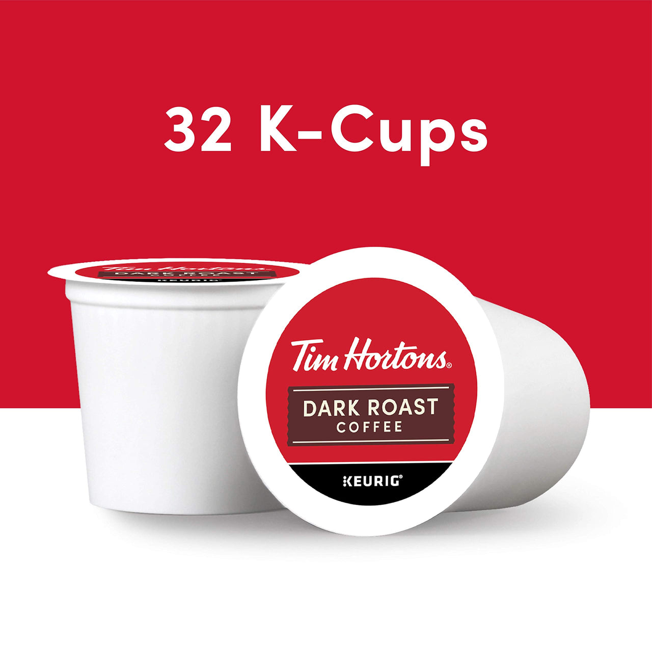 Tim Hortons Dark Roast Coffee, Single-Serve K-Cup Pods Compatible with Keurig Brewers, 32ct K-Cups,Red
