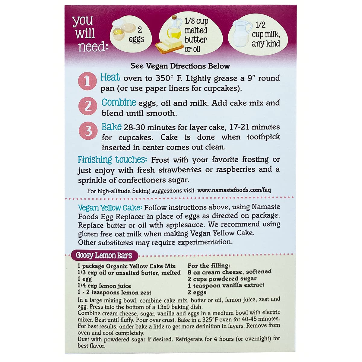 Namaste Foods Organic Gluten Free Yellow Cake Mix, 12 Ounce  Allergen Free