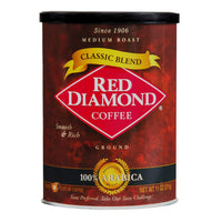 Red Diamond Ground Coffee, Classic Blend, Medium Roast, Premium Arabica Beans, Smooth & Rich Flavor, 11 Ounce Resealable Can