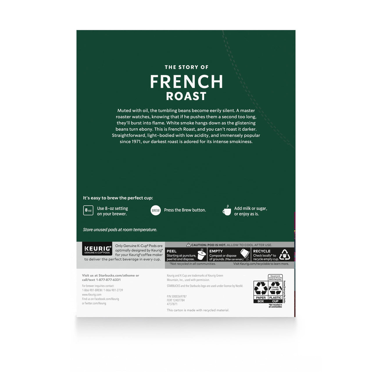 Starbucks K-Cup Coffee PodsDark Roast CoffeeFrench Roast100% Arabica1 box (10 pods)