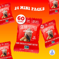 SkinnyDipped Dark Chocolate Peanut Butter Almonds, Healthy Snack, Plant Protein, Gluten Free, 0.46 oz Mini Bags, Pack of 24