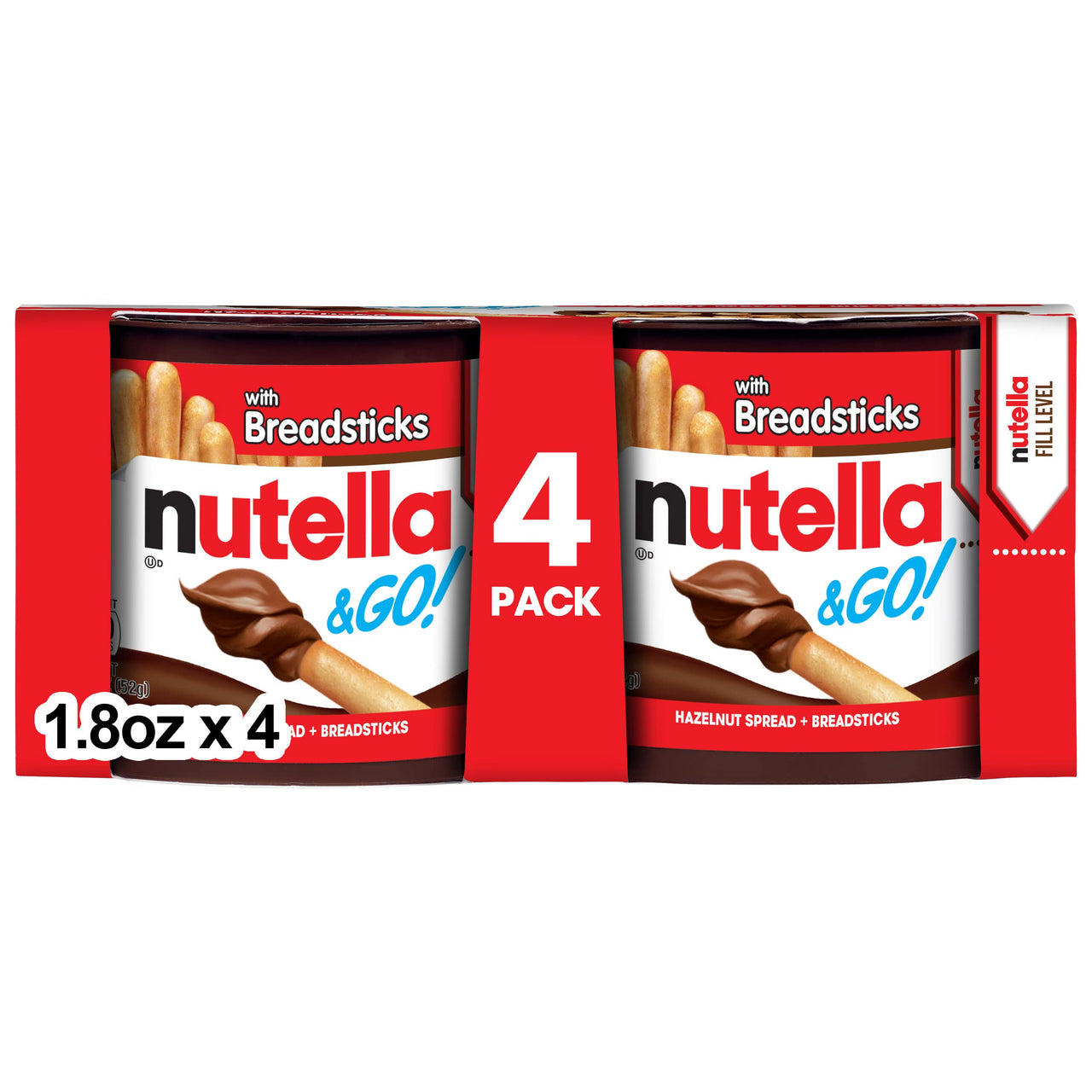 Nutella & GO! Hazelnut And Cocoa Spread With Breadsticks, Snack Pack, Easter Basket Stuffers, 1.8 oz each, 4 Pack
