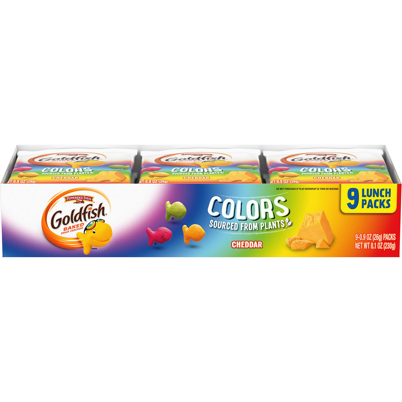 Goldfish Colors Cheddar Crackers, Snack Pack, 0.9 oz, 9 CT Multi-Pack Tray